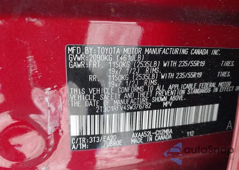 2025 Toyota Rav4 Xle Premium z USA, uszkodzony, nr VIN 2T3C1RFV4SW376782